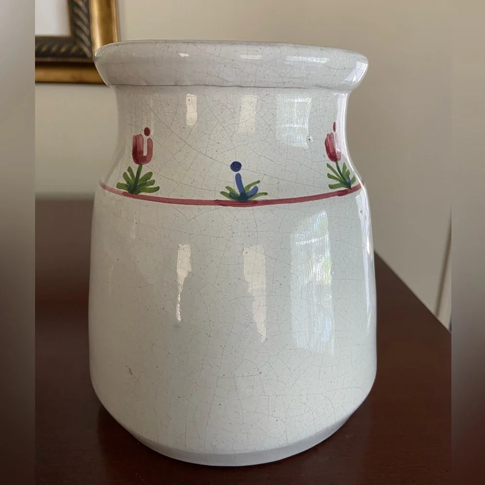 🖤 Vintage Portugal Floral Pottery spring crock hand painted MM Portugal pottery